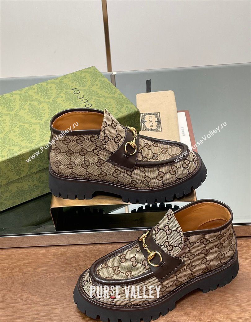 Gucci Horsebit Ankle Boots 4.5cm in GG Canvas Beige 2025 764206 (SS-250828179)