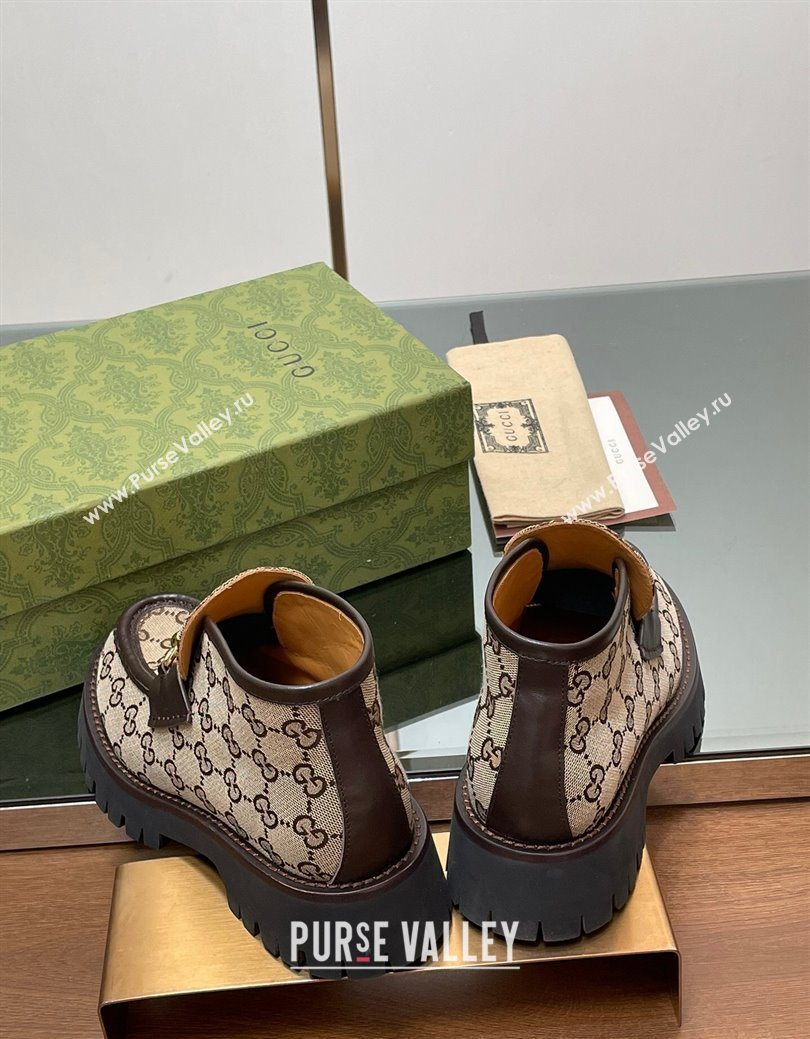 Gucci Horsebit Ankle Boots 4.5cm in GG Canvas Beige 2025 764206 (SS-250828179)