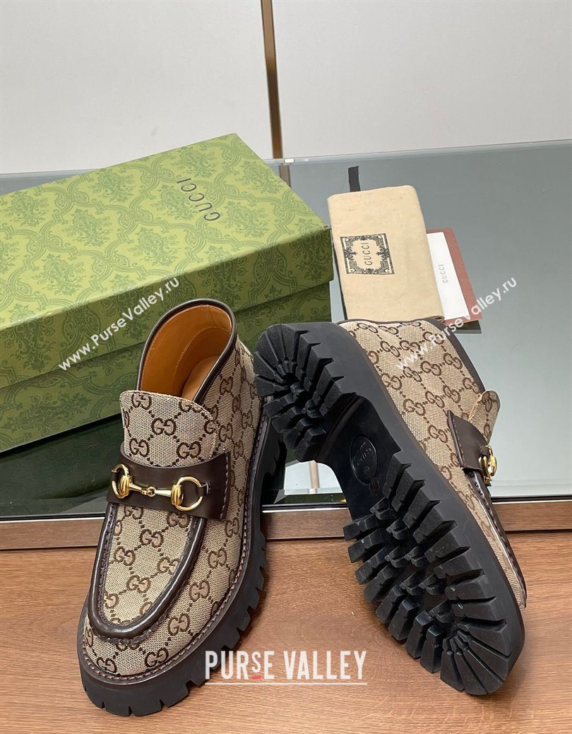 Gucci Horsebit Ankle Boots 4.5cm in GG Canvas Beige 2025 764206 (SS-250828179)