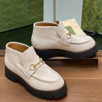 Gucci Horsebit Ankle Boots 4.5cm in Suede Light Grey 2025 764206 (SS-250828180)