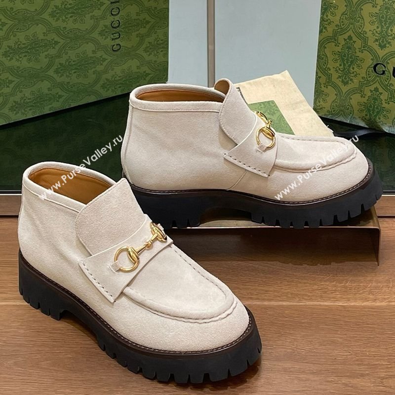 Gucci Horsebit Ankle Boots 4.5cm in Suede Light Grey 2025 764206 (SS-250828180)