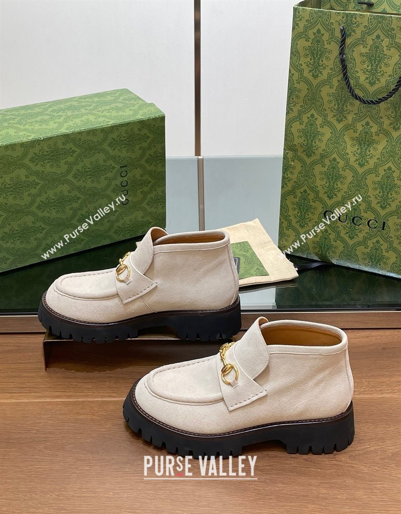 Gucci Horsebit Ankle Boots 4.5cm in Suede Light Grey 2025 764206 (SS-250828180)