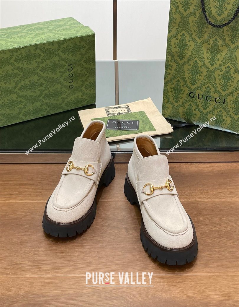 Gucci Horsebit Ankle Boots 4.5cm in Suede Light Grey 2025 764206 (SS-250828180)