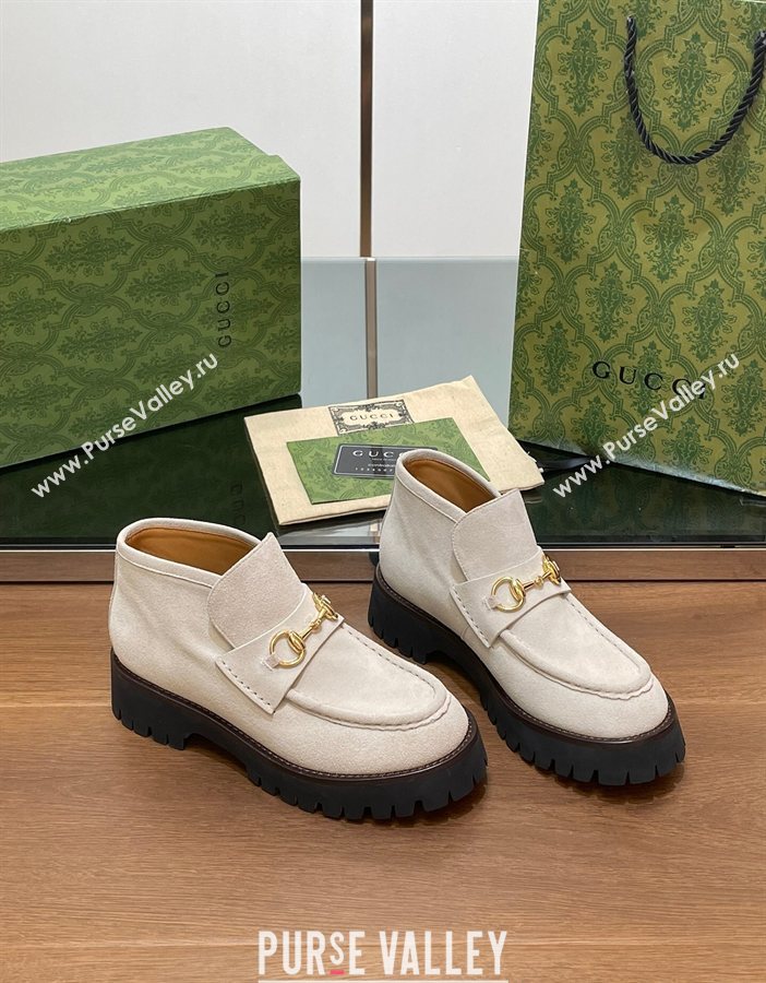Gucci Horsebit Ankle Boots 4.5cm in Suede Light Grey 2025 764206 (SS-250828180)