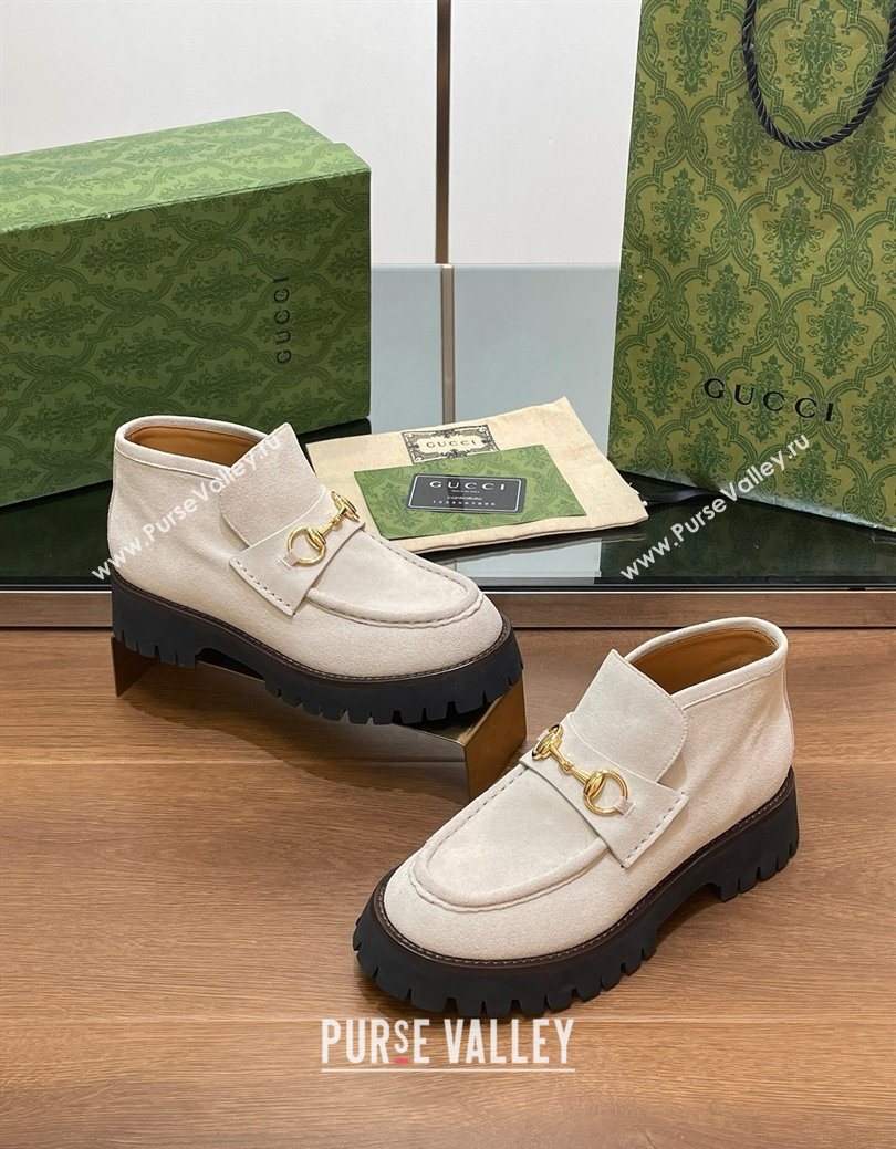 Gucci Horsebit Ankle Boots 4.5cm in Suede Light Grey 2025 764206 (SS-250828180)