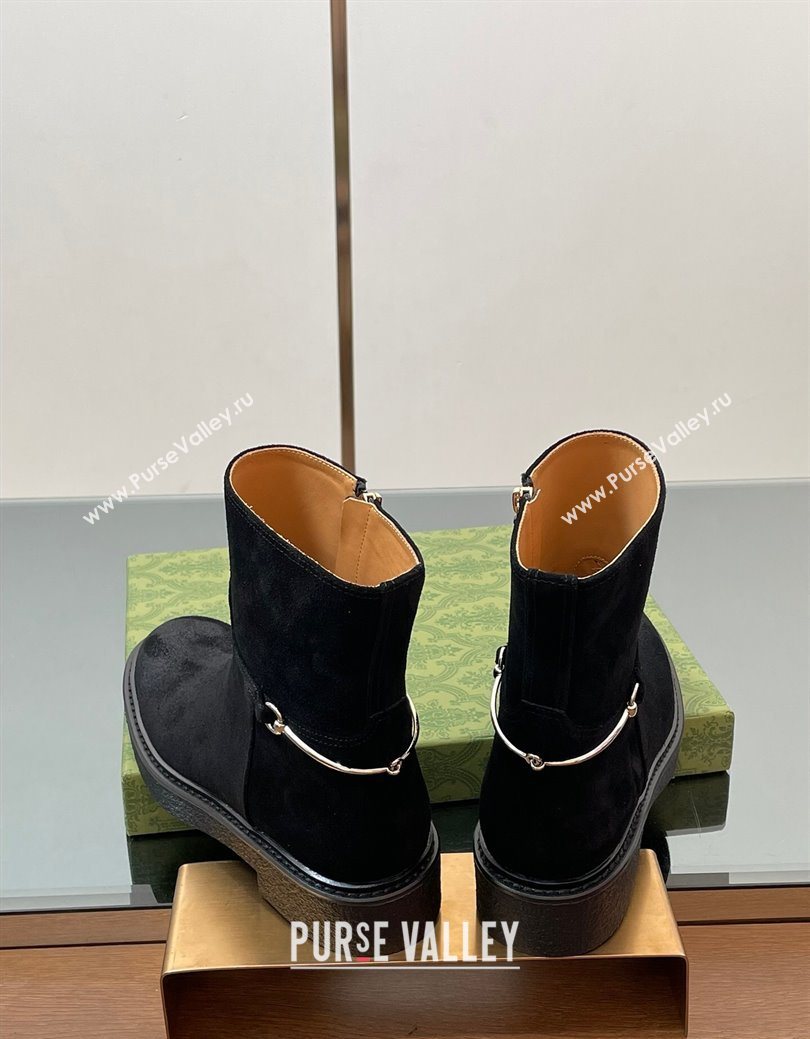 Gucci Suede Flat Ankle Boots with Slim Horsebit Black 2025 805312 (SS-250828153)