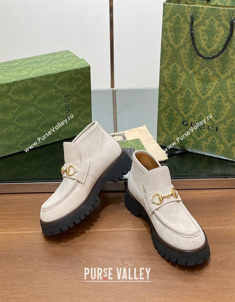 Gucci Horsebit Ankle Boots 4.5cm in Suede Light Grey 2025 764206 (SS-250828180)