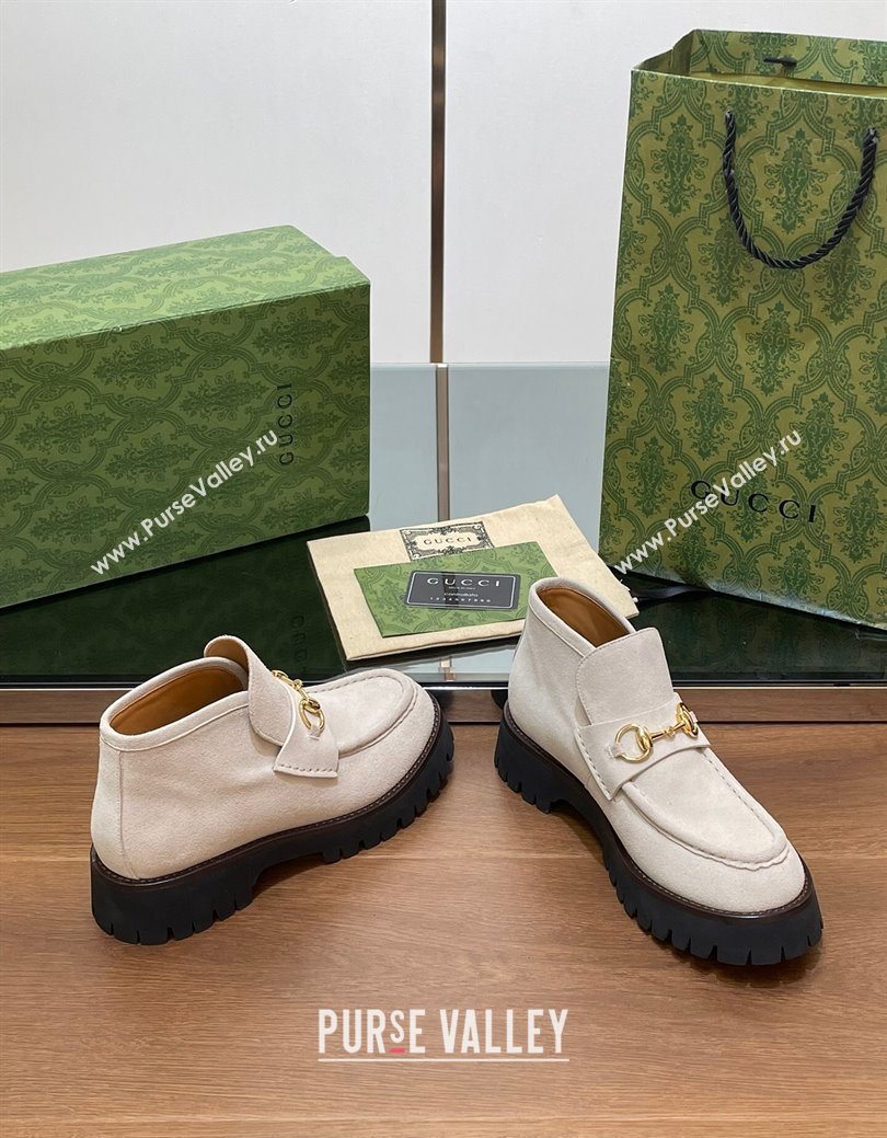 Gucci Horsebit Ankle Boots 4.5cm in Suede Light Grey 2025 764206 (SS-250828180)