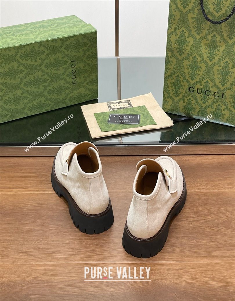 Gucci Horsebit Ankle Boots 4.5cm in Suede Light Grey 2025 764206 (SS-250828180)