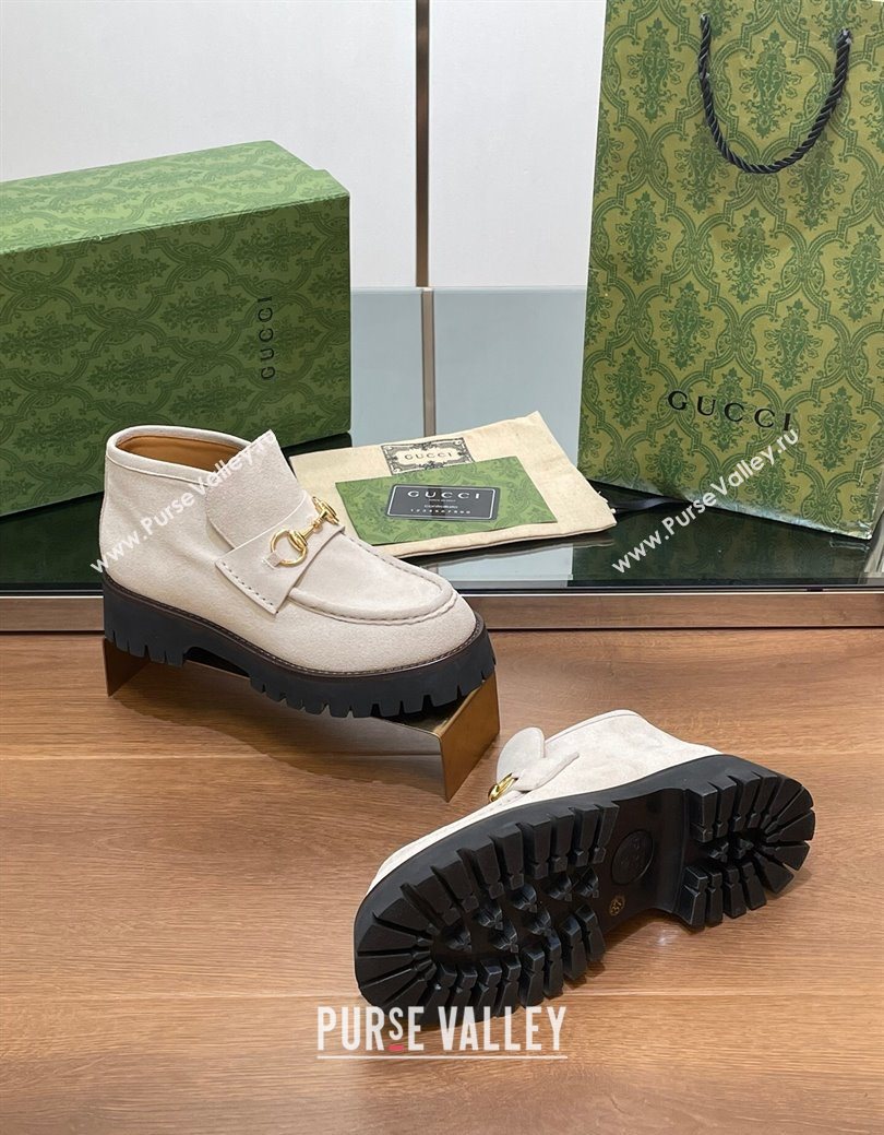 Gucci Horsebit Ankle Boots 4.5cm in Suede Light Grey 2025 764206 (SS-250828180)