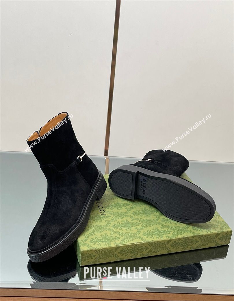 Gucci Suede Flat Ankle Boots with Slim Horsebit Black 2025 805312 (SS-250828153)