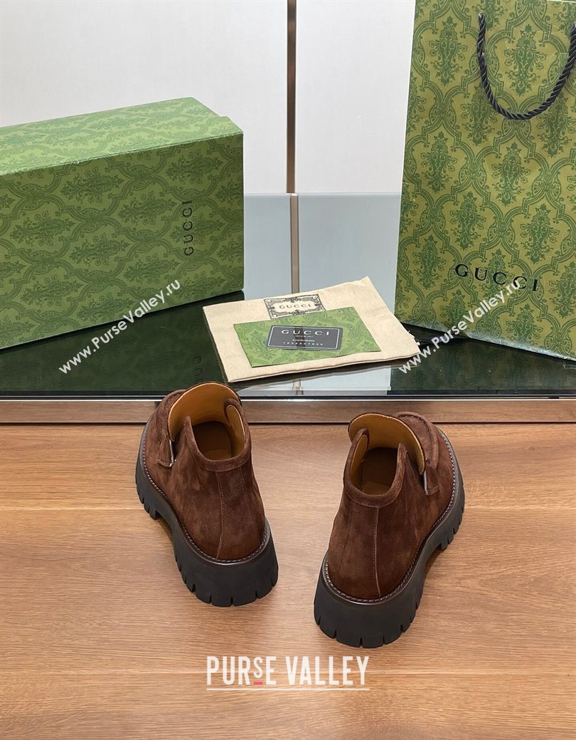 Gucci Horsebit Ankle Boots 4.5cm in Suede Dark Brown 2025 764206 (SS-250828181)