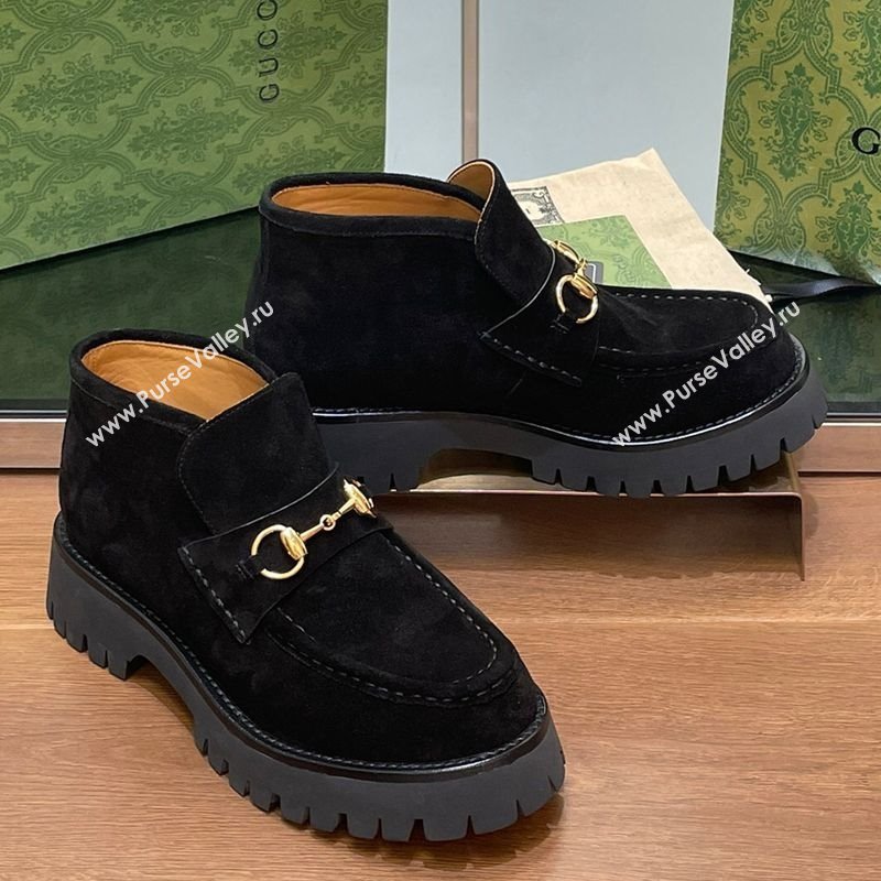 Gucci Horsebit Ankle Boots 4.5cm in Suede Black 2025 764206 (SS-250828182)