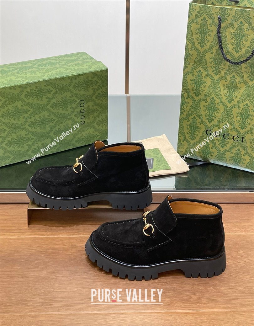 Gucci Horsebit Ankle Boots 4.5cm in Suede Black 2025 764206 (SS-250828182)