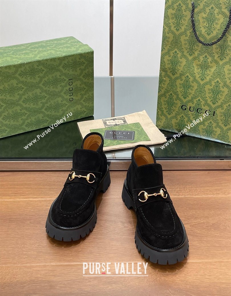 Gucci Horsebit Ankle Boots 4.5cm in Suede Black 2025 764206 (SS-250828182)