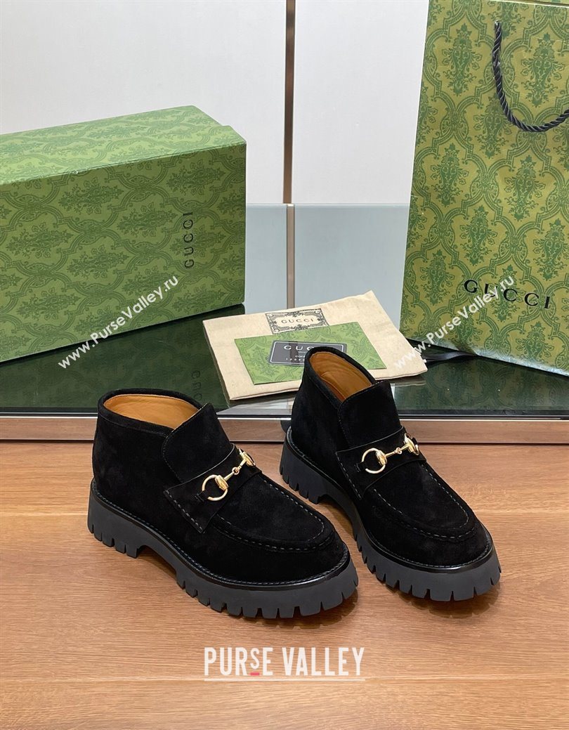 Gucci Horsebit Ankle Boots 4.5cm in Suede Black 2025 764206 (SS-250828182)
