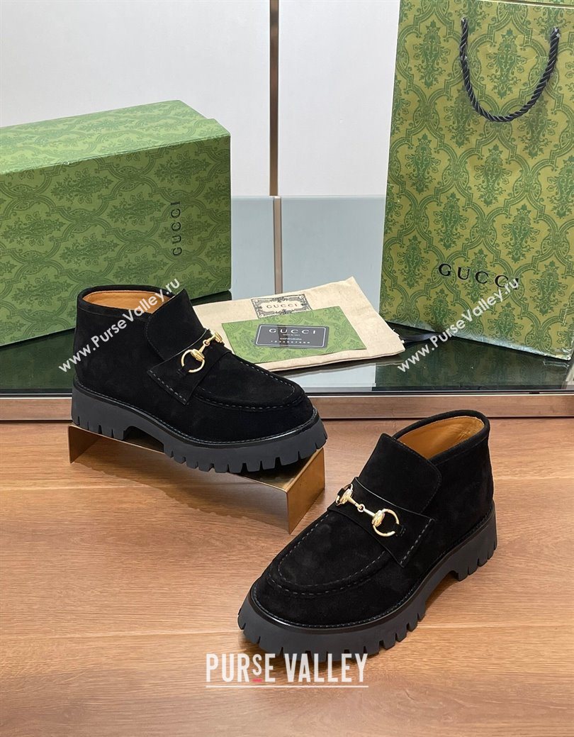 Gucci Horsebit Ankle Boots 4.5cm in Suede Black 2025 764206 (SS-250828182)