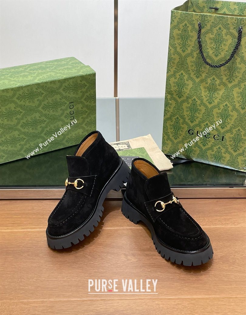 Gucci Horsebit Ankle Boots 4.5cm in Suede Black 2025 764206 (SS-250828182)