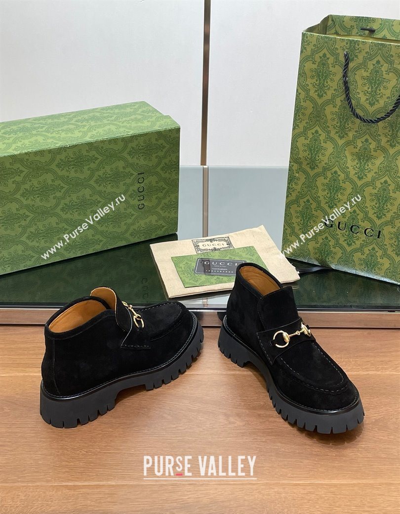 Gucci Horsebit Ankle Boots 4.5cm in Suede Black 2025 764206 (SS-250828182)