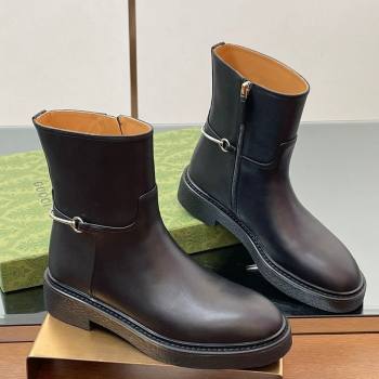 Gucci Calf Leather Flat Ankle Boots with Slim Horsebit Black 2025 805312 (SS-250828154)