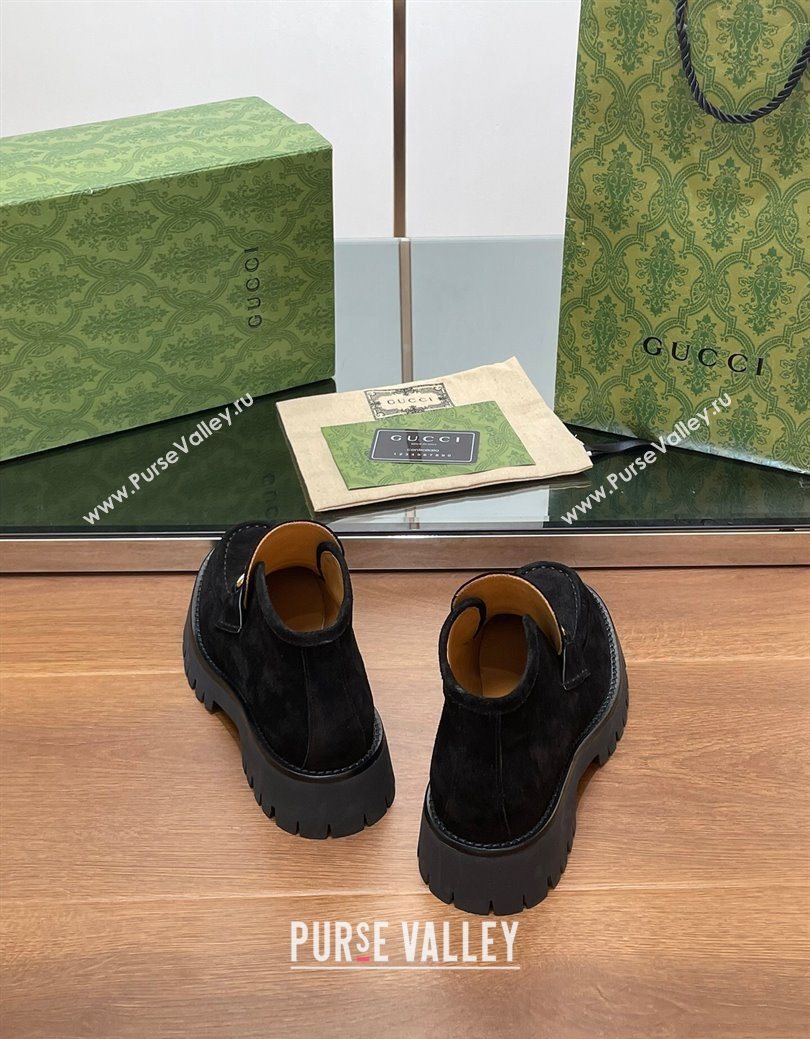Gucci Horsebit Ankle Boots 4.5cm in Suede Black 2025 764206 (SS-250828182)