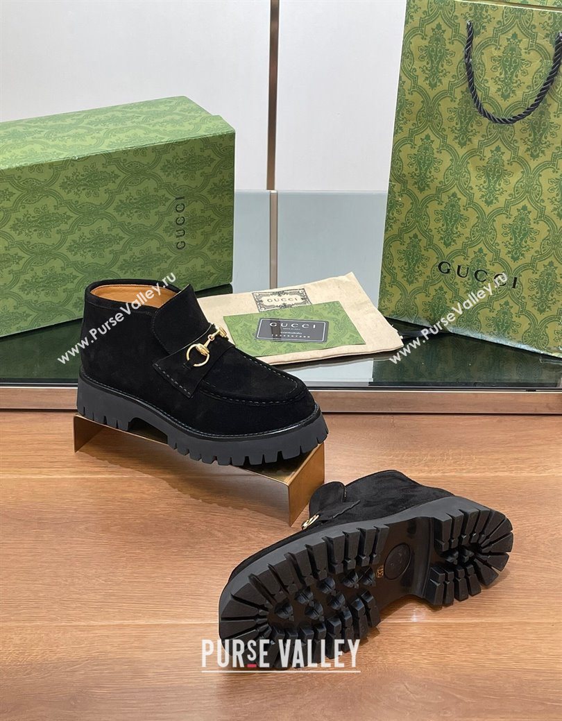 Gucci Horsebit Ankle Boots 4.5cm in Suede Black 2025 764206 (SS-250828182)