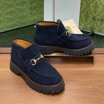 Gucci Horsebit Ankle Boots 4.5cm in Suede Dark Blue 2025 764206 (SS-250828183)