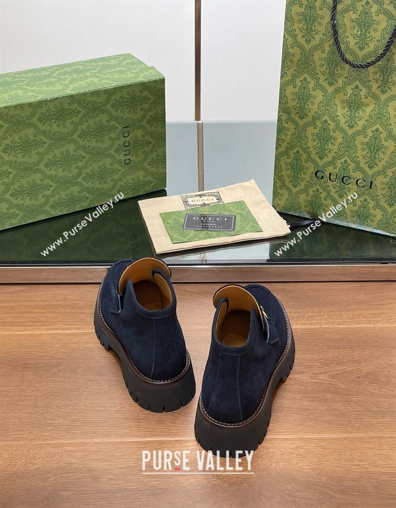 Gucci Horsebit Ankle Boots 4.5cm in Suede Dark Blue 2025 764206 (SS-250828183)
