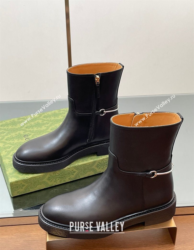 Gucci Calf Leather Flat Ankle Boots with Slim Horsebit Black 2025 805312 (SS-250828154)