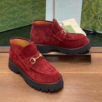 Gucci Horsebit Ankle Boots 4.5cm in Suede Red 2025 764206 (SS-250828184)