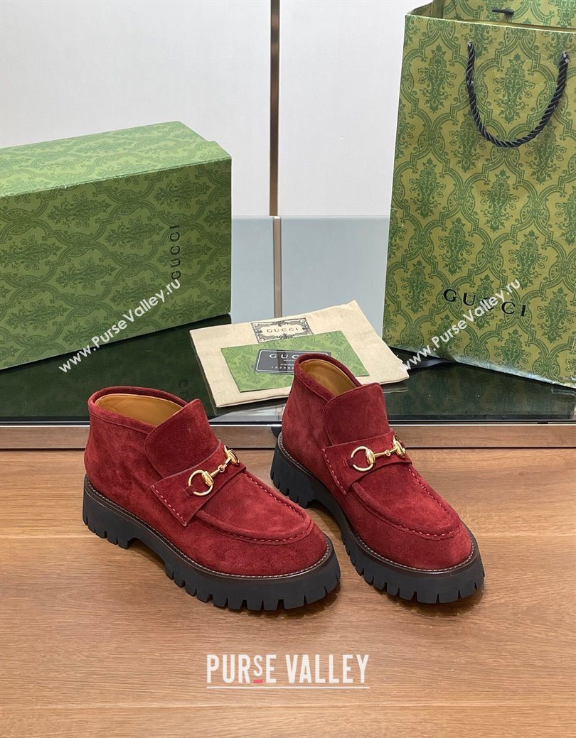 Gucci Horsebit Ankle Boots 4.5cm in Suede Red 2025 764206 (SS-250828184)