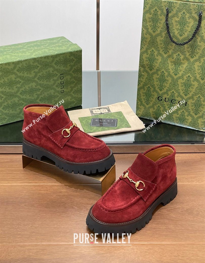 Gucci Horsebit Ankle Boots 4.5cm in Suede Red 2025 764206 (SS-250828184)