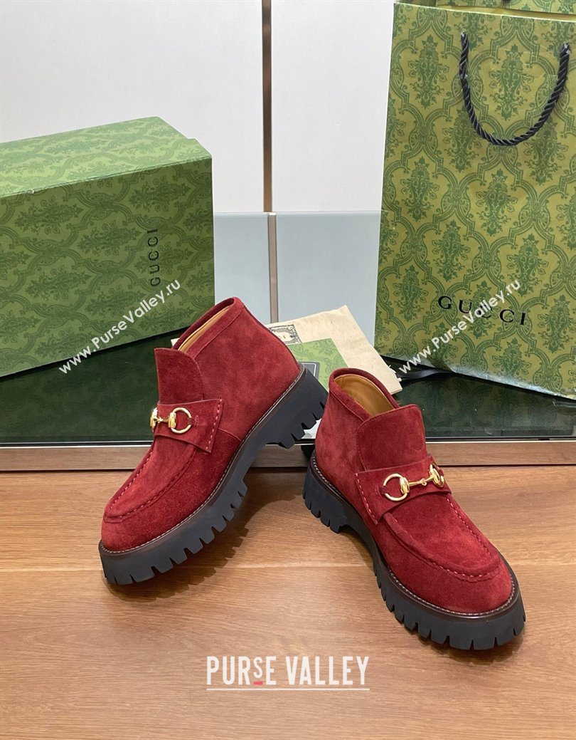 Gucci Horsebit Ankle Boots 4.5cm in Suede Red 2025 764206 (SS-250828184)