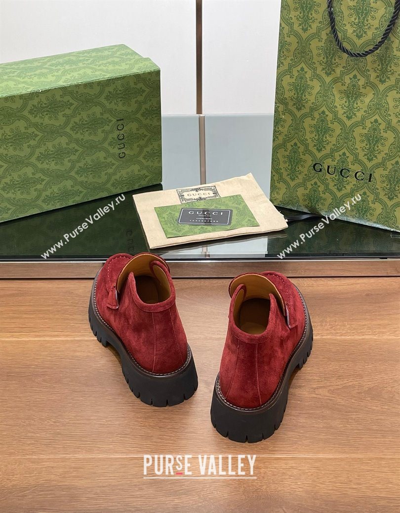 Gucci Horsebit Ankle Boots 4.5cm in Suede Red 2025 764206 (SS-250828184)
