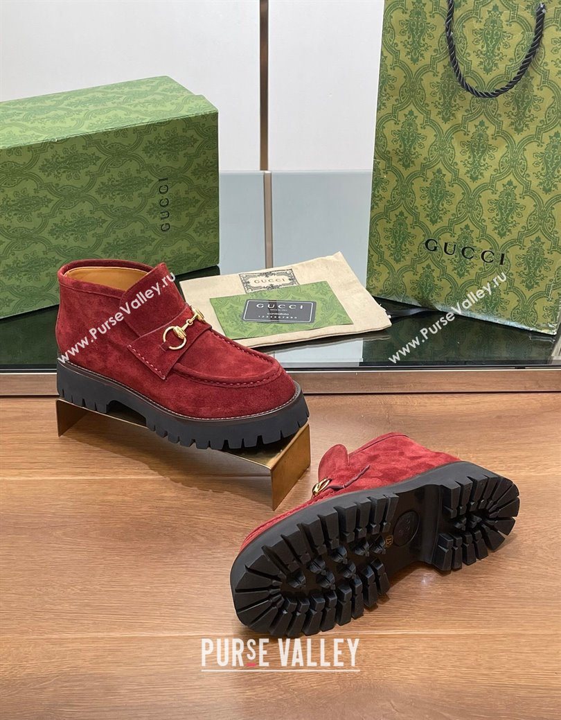 Gucci Horsebit Ankle Boots 4.5cm in Suede Red 2025 764206 (SS-250828184)
