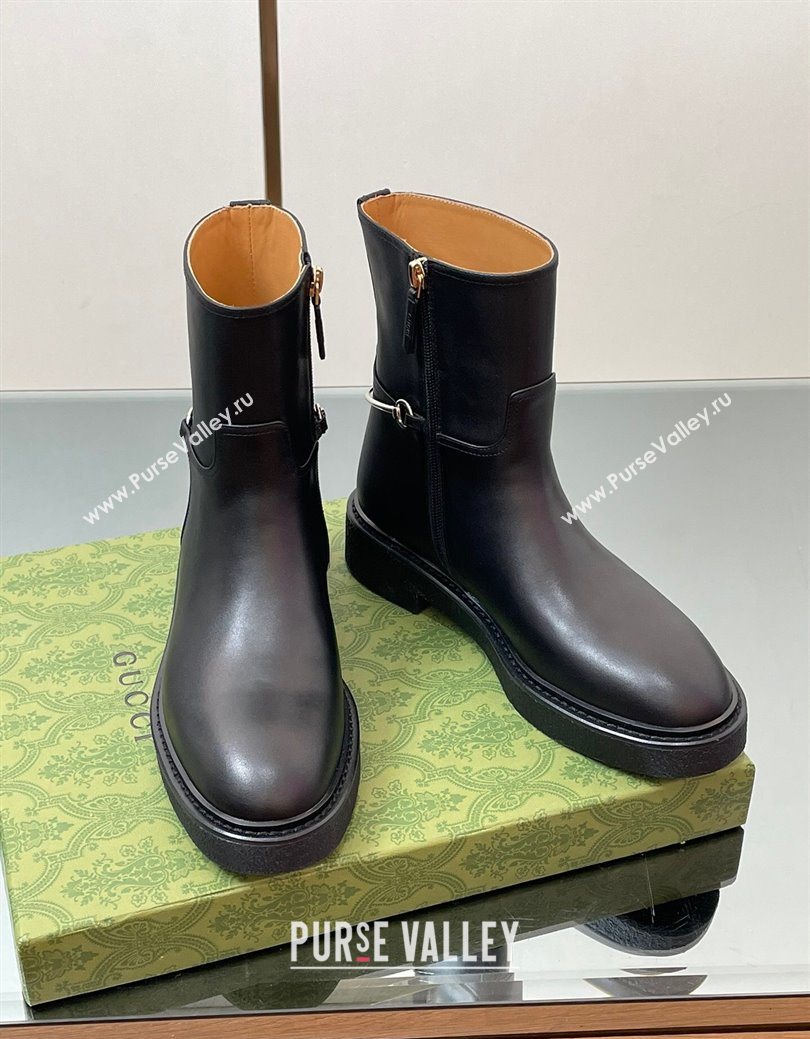 Gucci Calf Leather Flat Ankle Boots with Slim Horsebit Black 2025 805312 (SS-250828154)