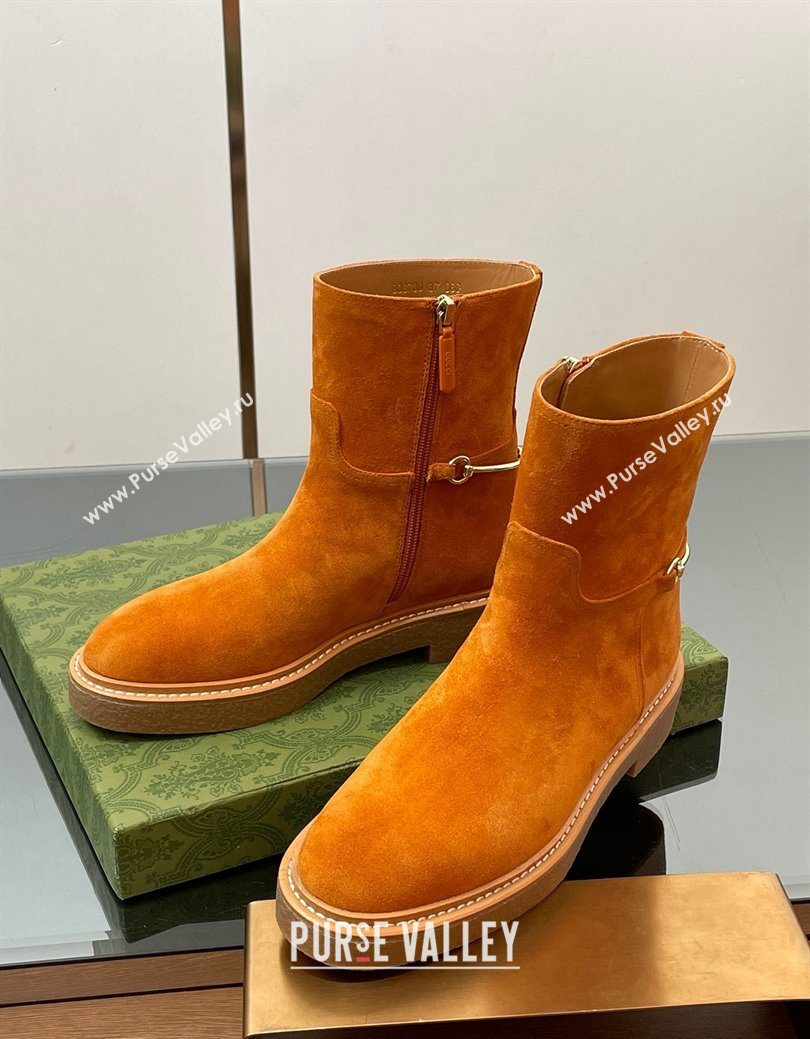 Gucci Suede Flat Ankle Boots with Slim Horsebit Orange 2025 805312 (SS-250828149)