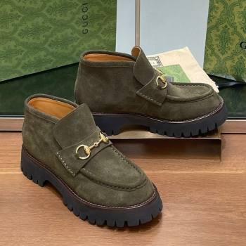 Gucci Horsebit Ankle Boots 4.5cm in Suede Green 2025 764206 (SS-250828185)