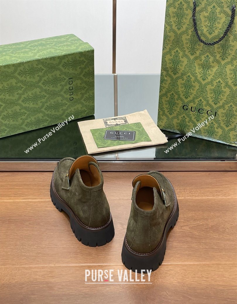 Gucci Horsebit Ankle Boots 4.5cm in Suede Green 2025 764206 (SS-250828185)