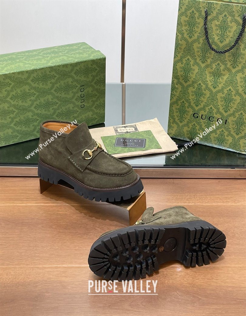 Gucci Horsebit Ankle Boots 4.5cm in Suede Green 2025 764206 (SS-250828185)