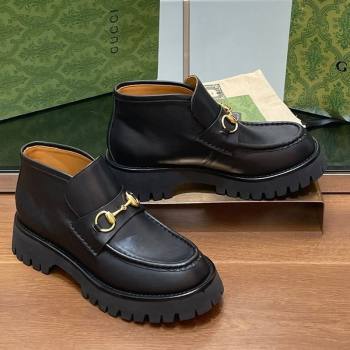 Gucci Horsebit Ankle Boots 4.5cm in Shiny Leather Black 2025 764206 (SS-250828186)