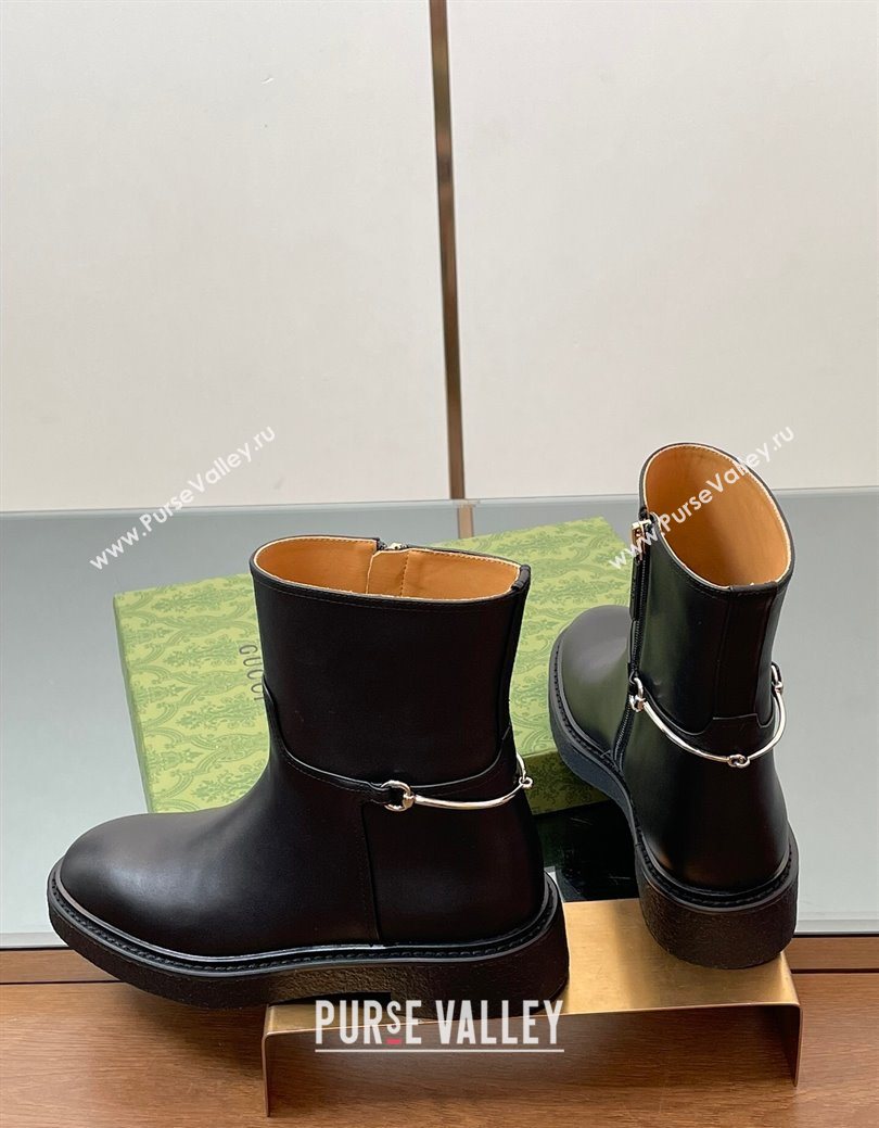 Gucci Calf Leather Flat Ankle Boots with Slim Horsebit Black 2025 805312 (SS-250828154)
