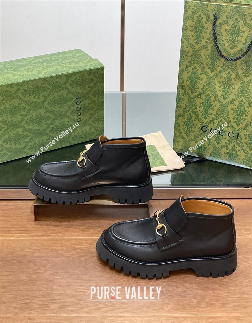 Gucci Horsebit Ankle Boots 4.5cm in Shiny Leather Black 2025 764206 (SS-250828186)