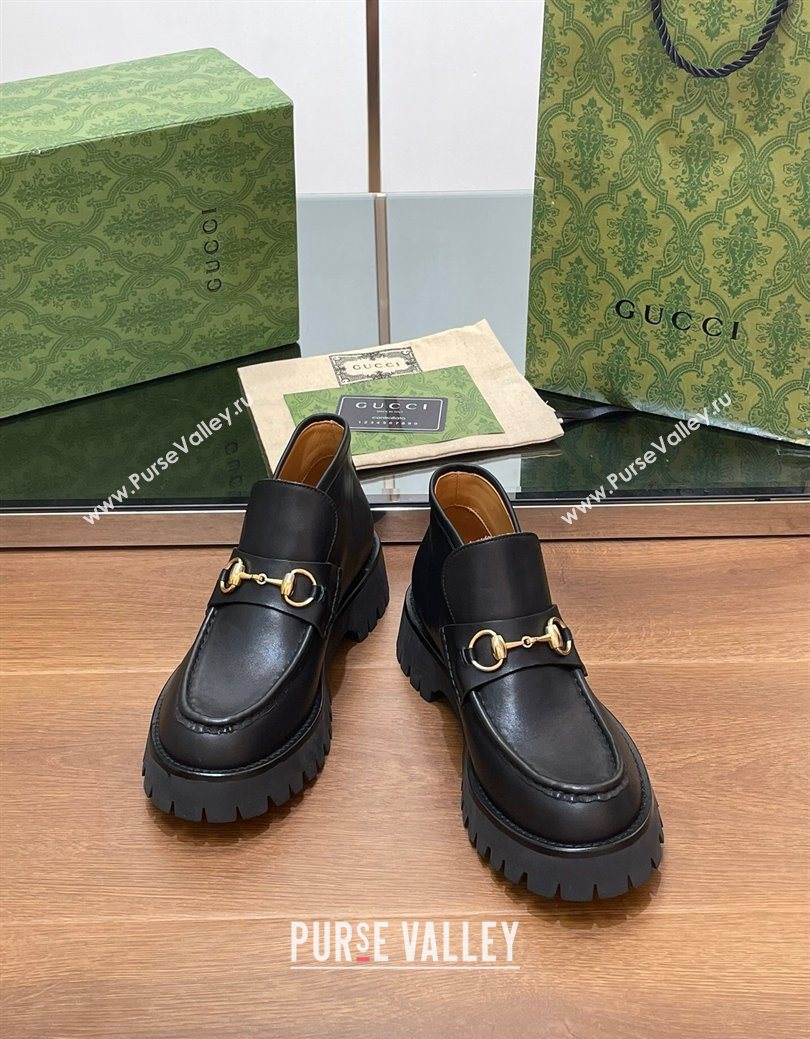 Gucci Horsebit Ankle Boots 4.5cm in Shiny Leather Black 2025 764206 (SS-250828186)