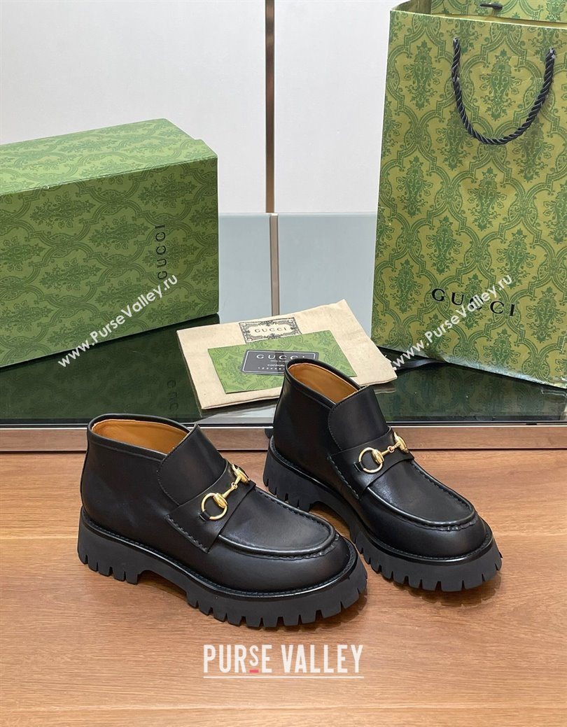Gucci Horsebit Ankle Boots 4.5cm in Shiny Leather Black 2025 764206 (SS-250828186)