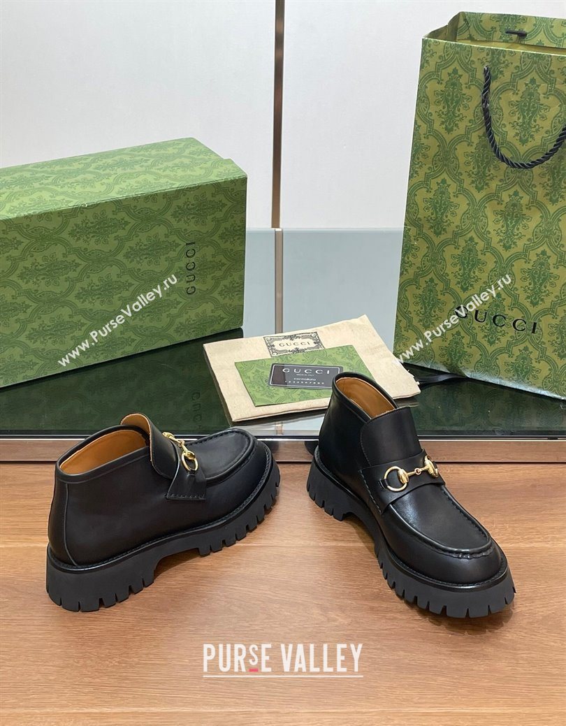 Gucci Horsebit Ankle Boots 4.5cm in Shiny Leather Black 2025 764206 (SS-250828186)
