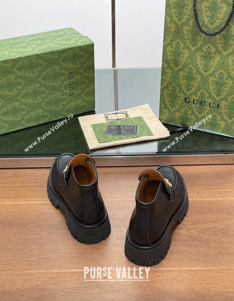 Gucci Horsebit Ankle Boots 4.5cm in Shiny Leather Black 2025 764206 (SS-250828186)