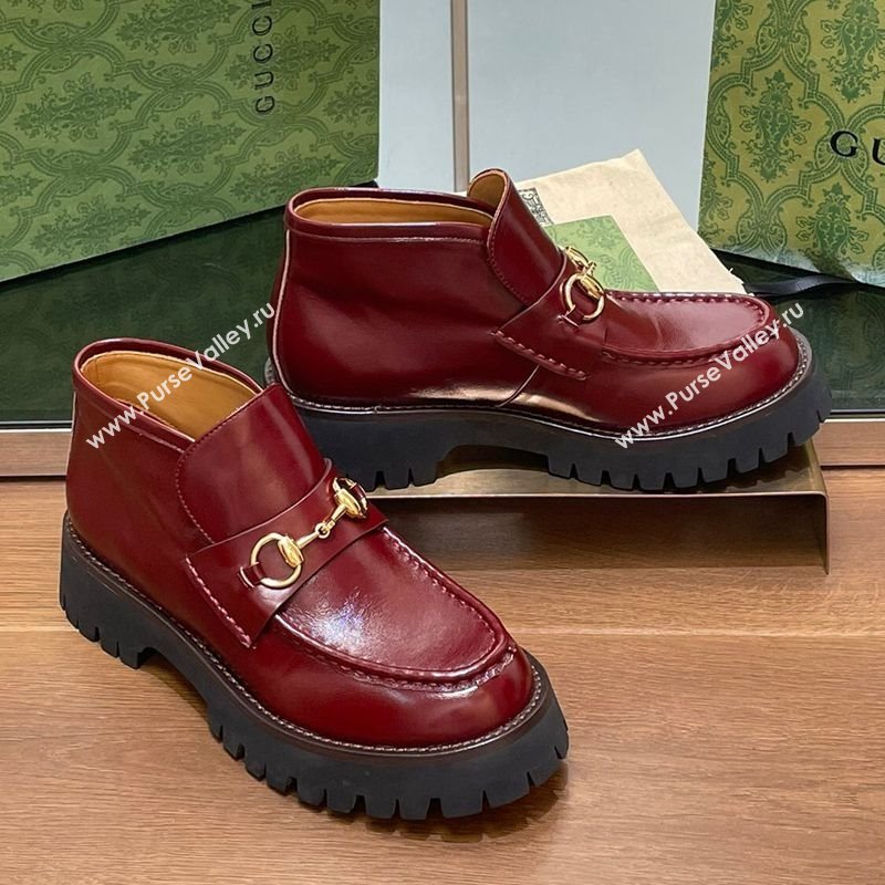 Gucci Horsebit Ankle Boots 4.5cm in Shiny Leather Red 2025 764206 (SS-250828187)