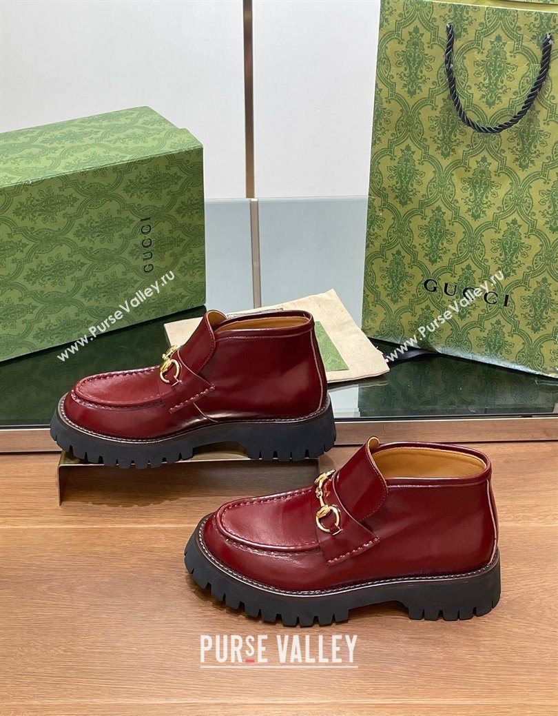 Gucci Horsebit Ankle Boots 4.5cm in Shiny Leather Red 2025 764206 (SS-250828187)
