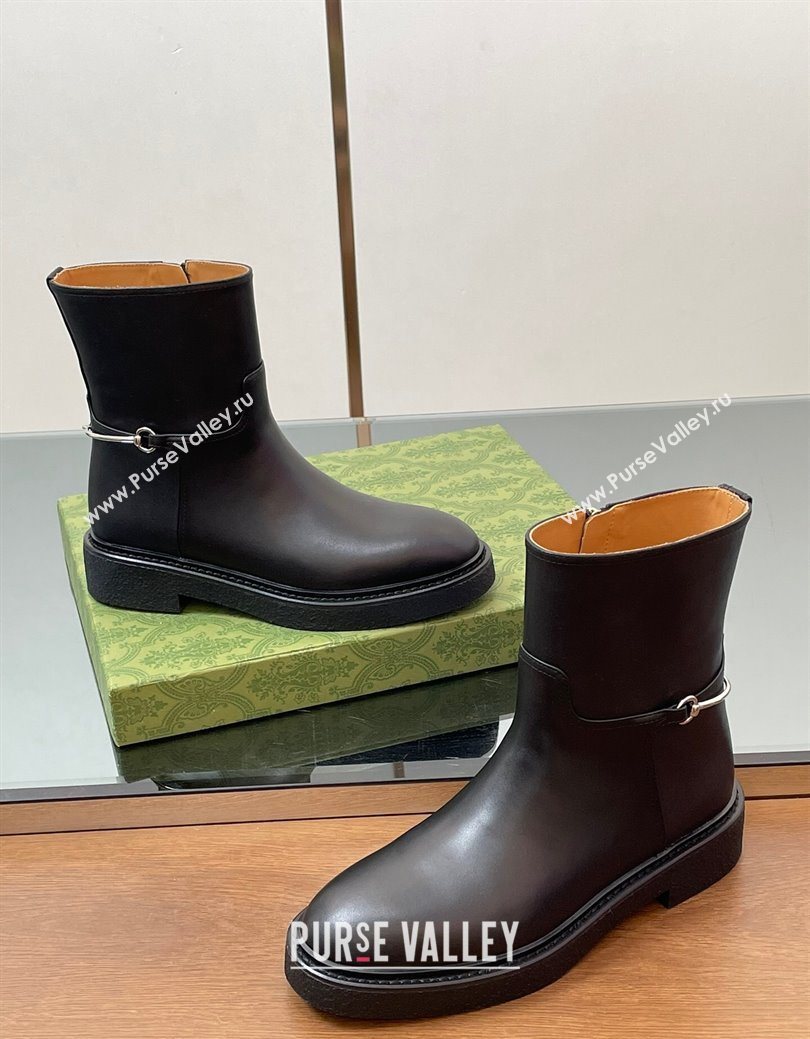 Gucci Calf Leather Flat Ankle Boots with Slim Horsebit Black 2025 805312 (SS-250828154)